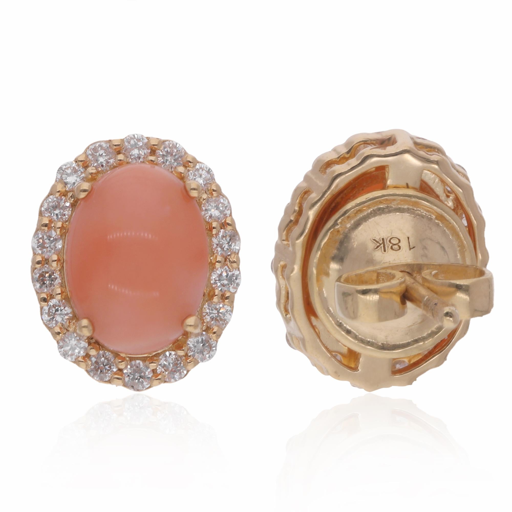 Cast from 18-karat gold, these exquisite earrings are handset with 2.33 carats coral gemstone and 0.35 carats of sparkling diamonds.

FOLLOW SPECTRUM JEWELS storefront to view the latest collection & exclusive pieces. Spectrum Jewels is proudly