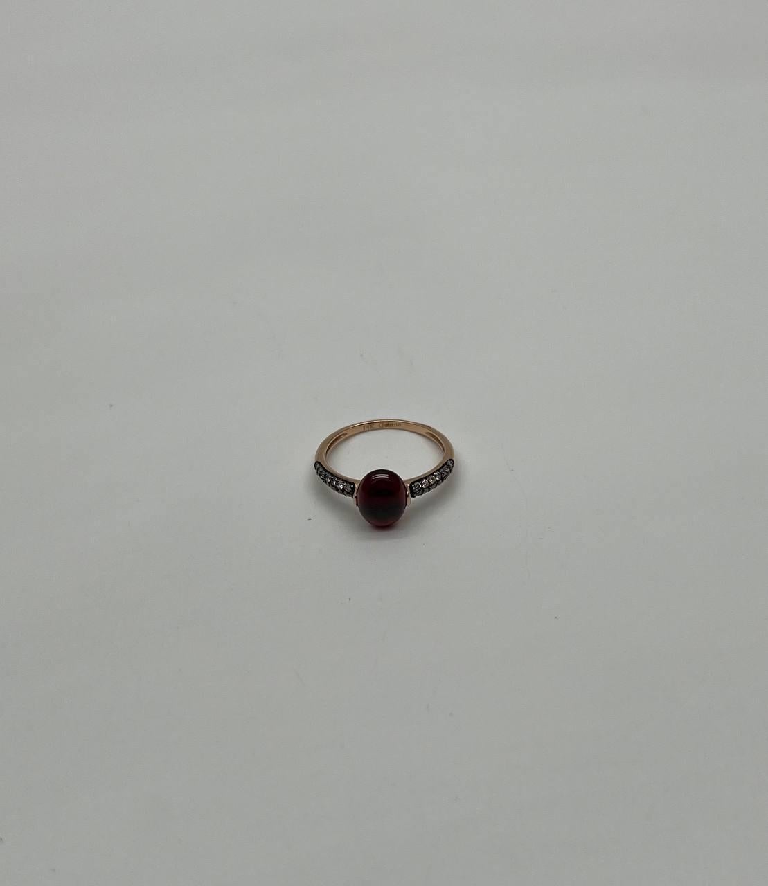 Oval Shape Dark Red Ruby Cabochon 14K Yellow Gold Diamond Accented Cocktail Ring For Sale 1