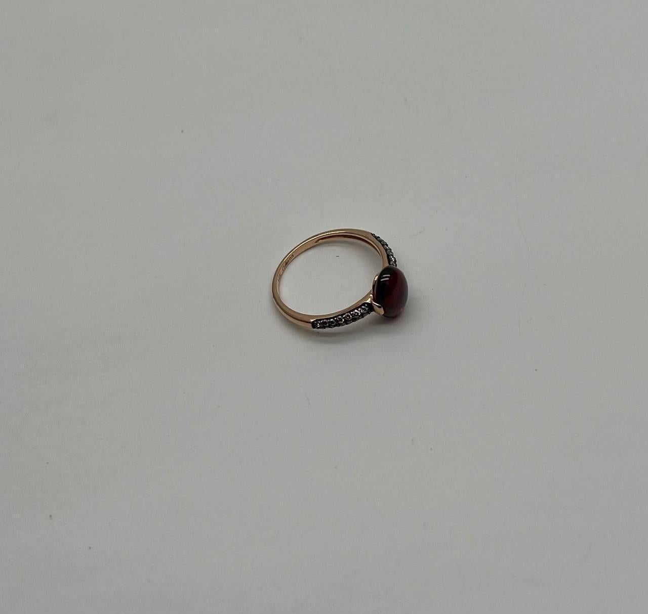 Oval Shape Dark Red Ruby Cabochon 14K Yellow Gold Diamond Accented Cocktail Ring For Sale 2