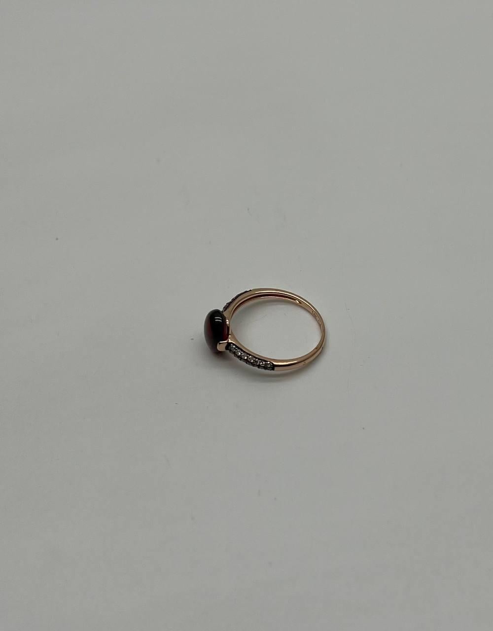 Oval Shape Dark Red Ruby Cabochon 14K Yellow Gold Diamond Accented Cocktail Ring For Sale 3