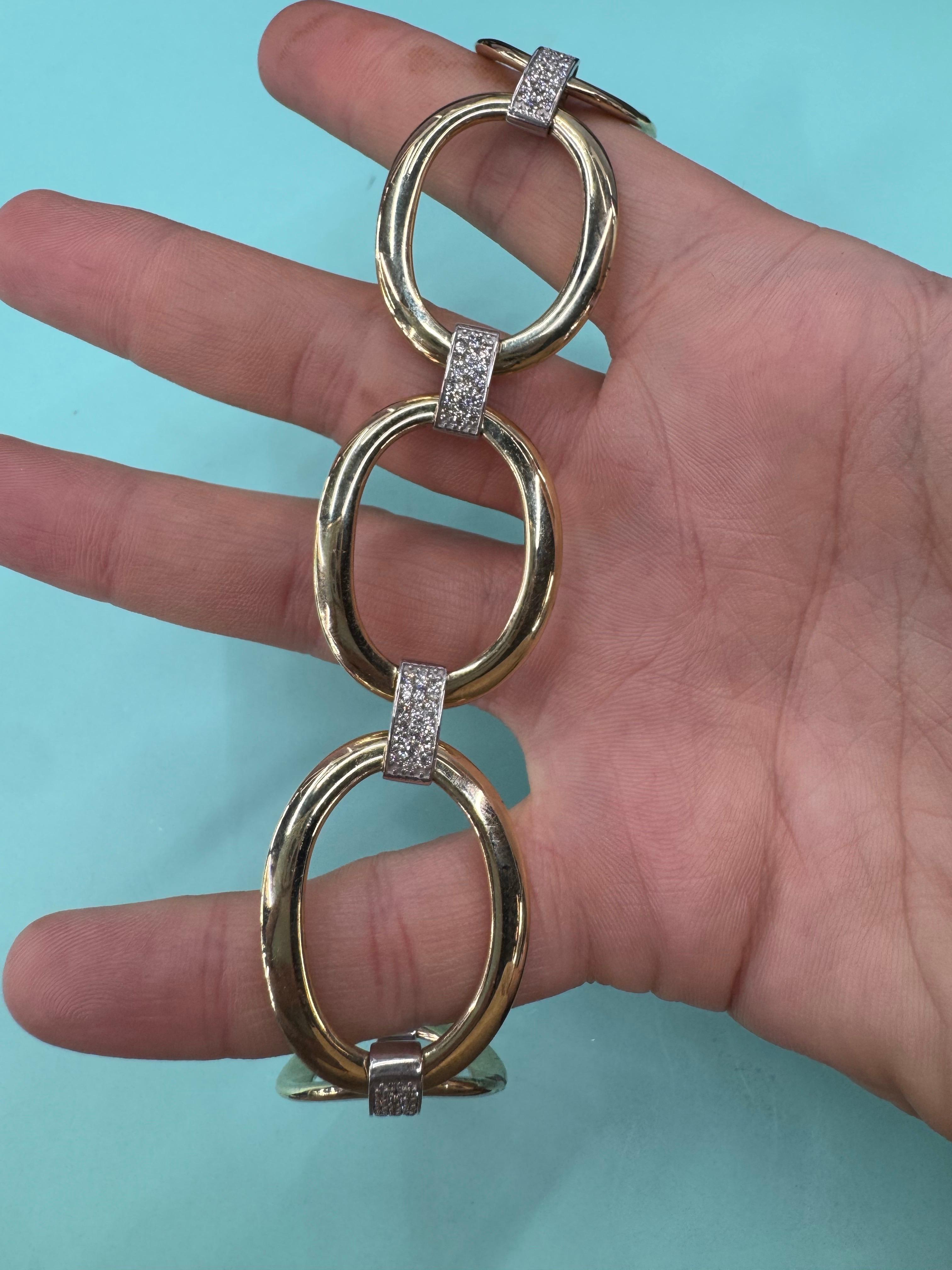 Contemporary Oval Shape Diamond Bar Link Bracelet 0.95 Carats 14 Karat Yellow Gold 16.8 Grams For Sale