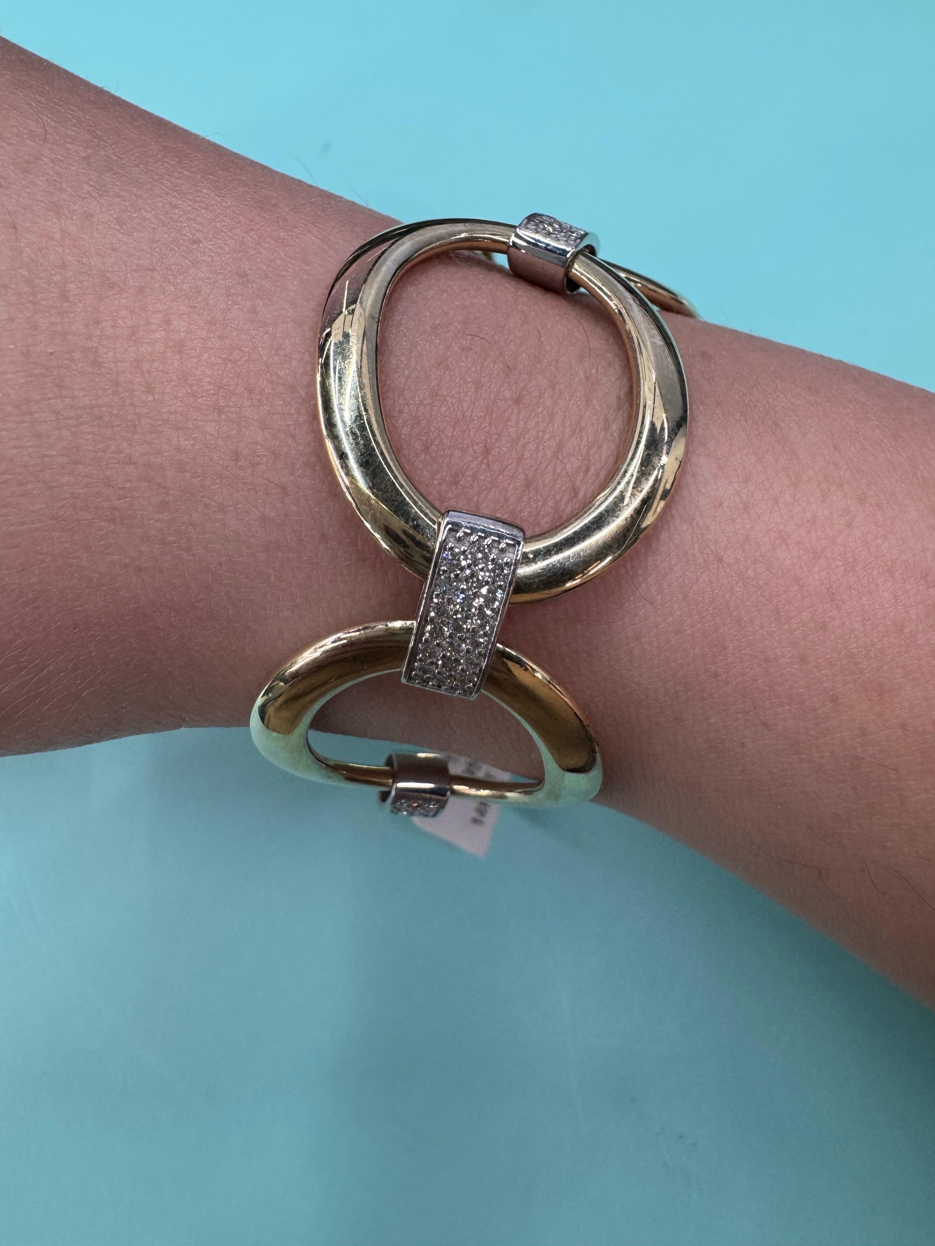 Oval Shape Diamond Bar Link Bracelet 0.95 Carats 14 Karat Yellow Gold 16.8 Grams For Sale 1