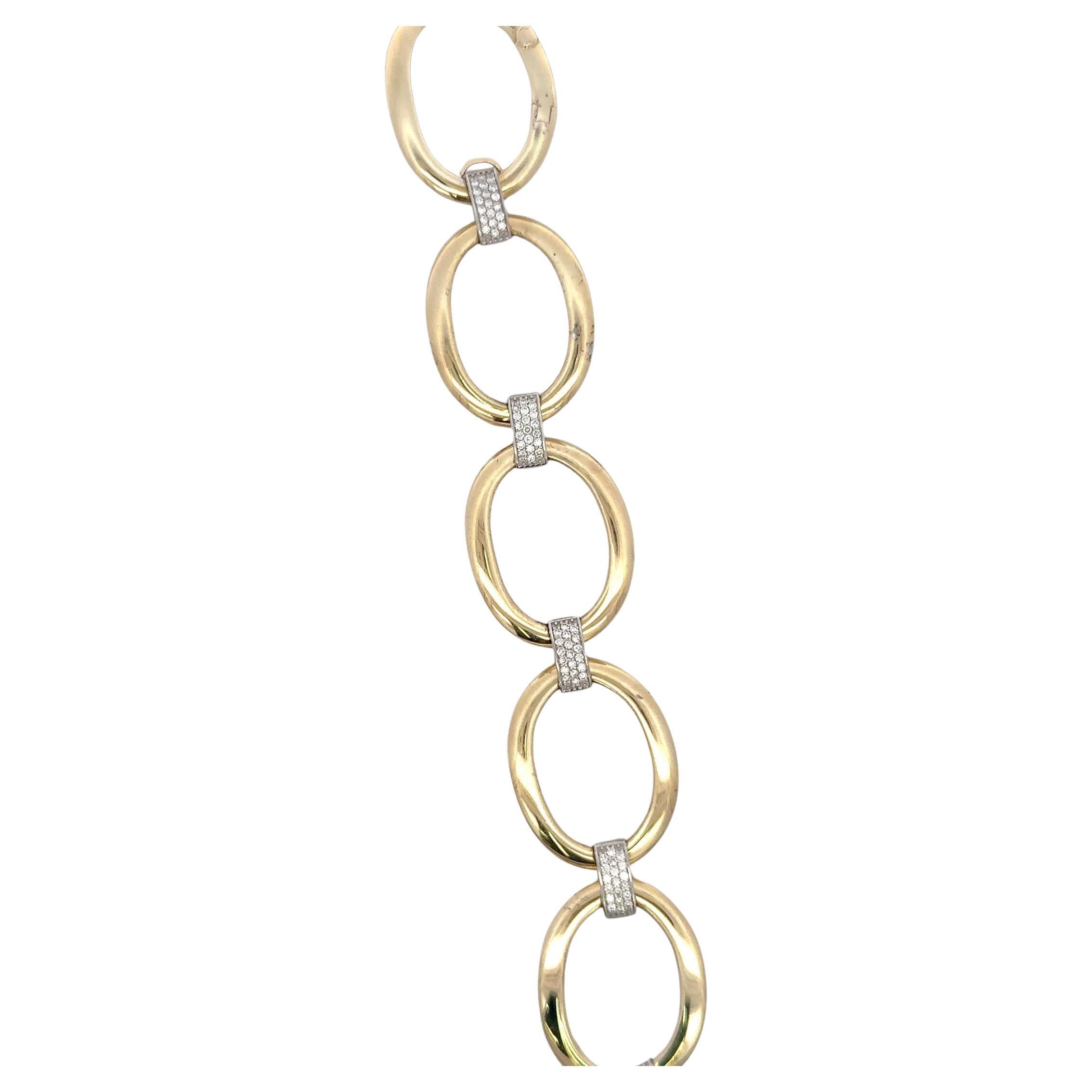 Oval Shape Diamond Bar Link Bracelet 0.95 Carats 14 Karat Yellow Gold 16.8 Grams For Sale 2