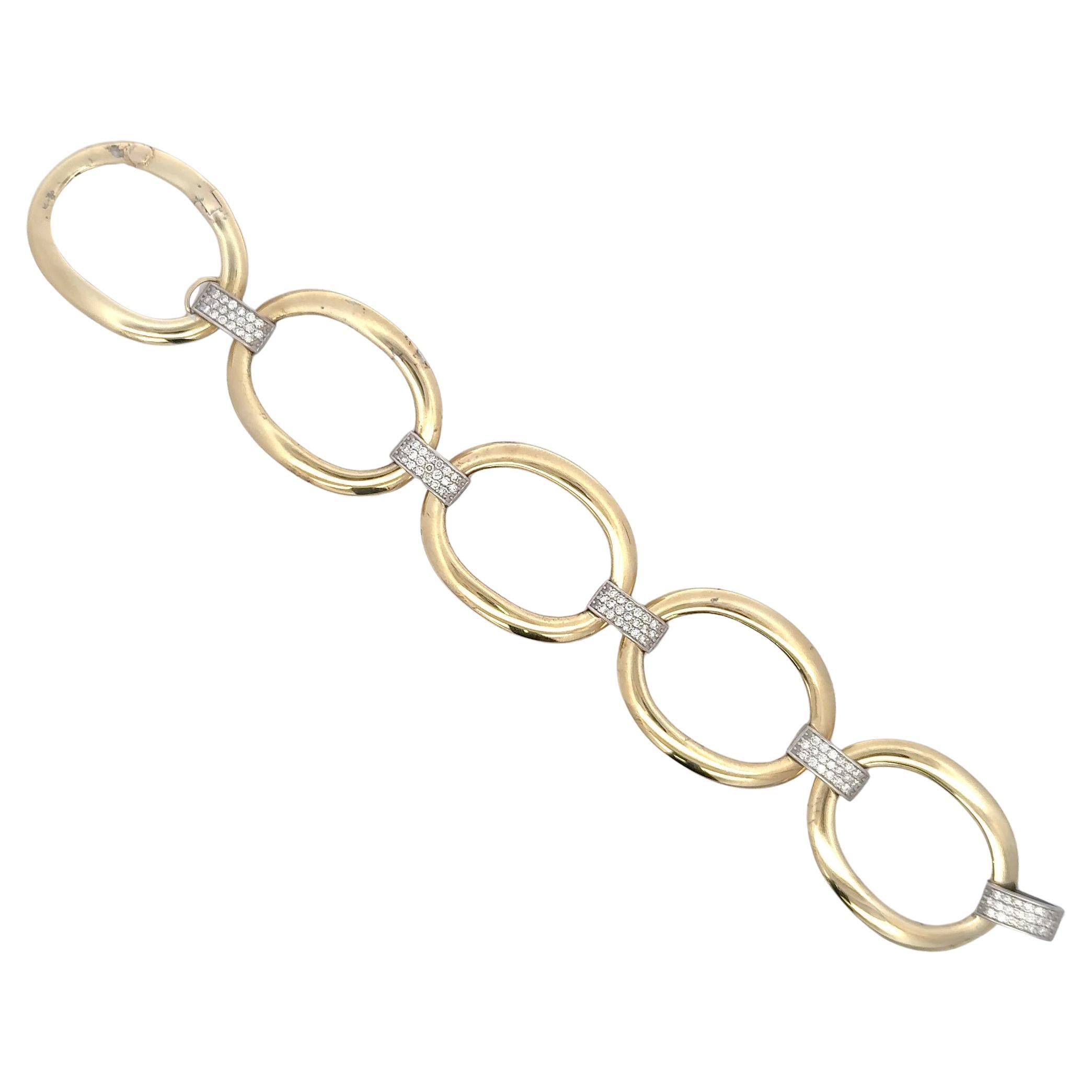 Oval Shape Diamond Bar Link Bracelet 0.95 Carats 14 Karat Yellow Gold 16.8 Grams For Sale