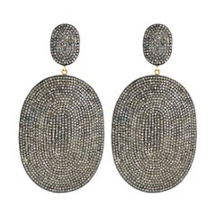 Ovaler ovaler Diamant-Pavé-Tropfen-Ohrring aus Silber und 14k Gold