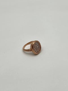 Oval Shape Diamond Pave Set 14K Rose Gold Grooved Branch Textured Statement Ring