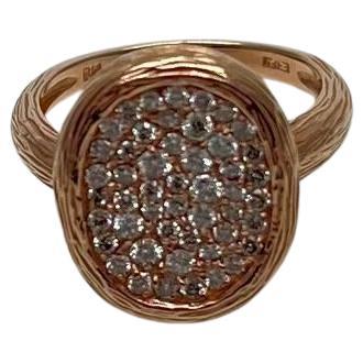 Oval Shape Diamond Pave Set 14K Rose Gold Grooved Branch Textured Statement Ring