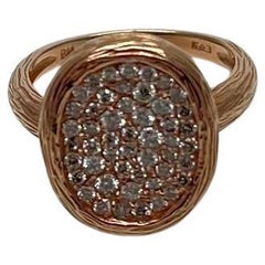 Oval Shape Diamond Pave Set 14K Rose Gold Grooved Branch Textured Statement Ring