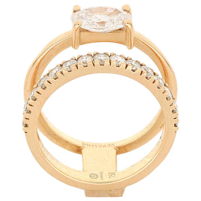 Wide Diamond Gold Oval Shape Split Shank Ring For Sale at 1stDibs