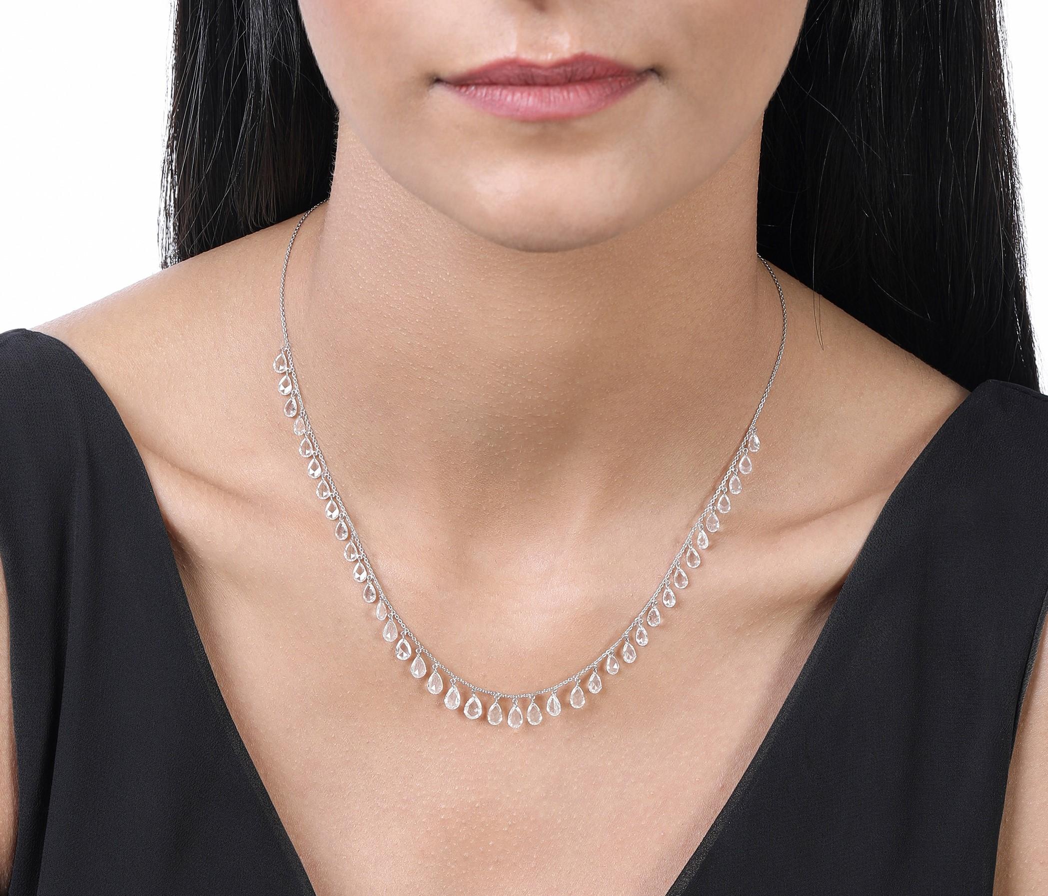 Im Angebot: Ovale Form Diamant Steinschliff 18K Weißgold Rose Halskette () 2