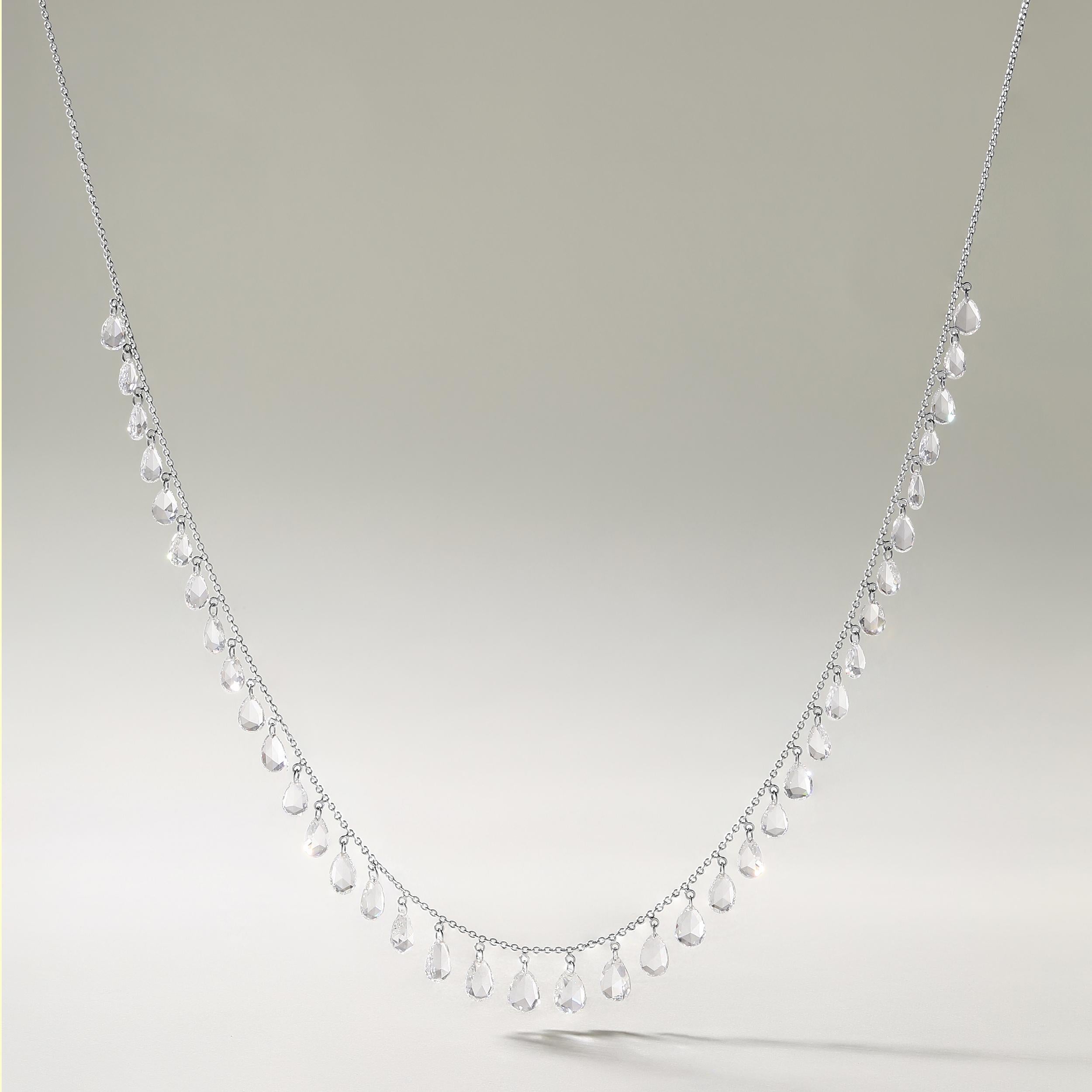 Im Angebot: Ovale Form Diamant Steinschliff 18K Weißgold Rose Halskette () 3