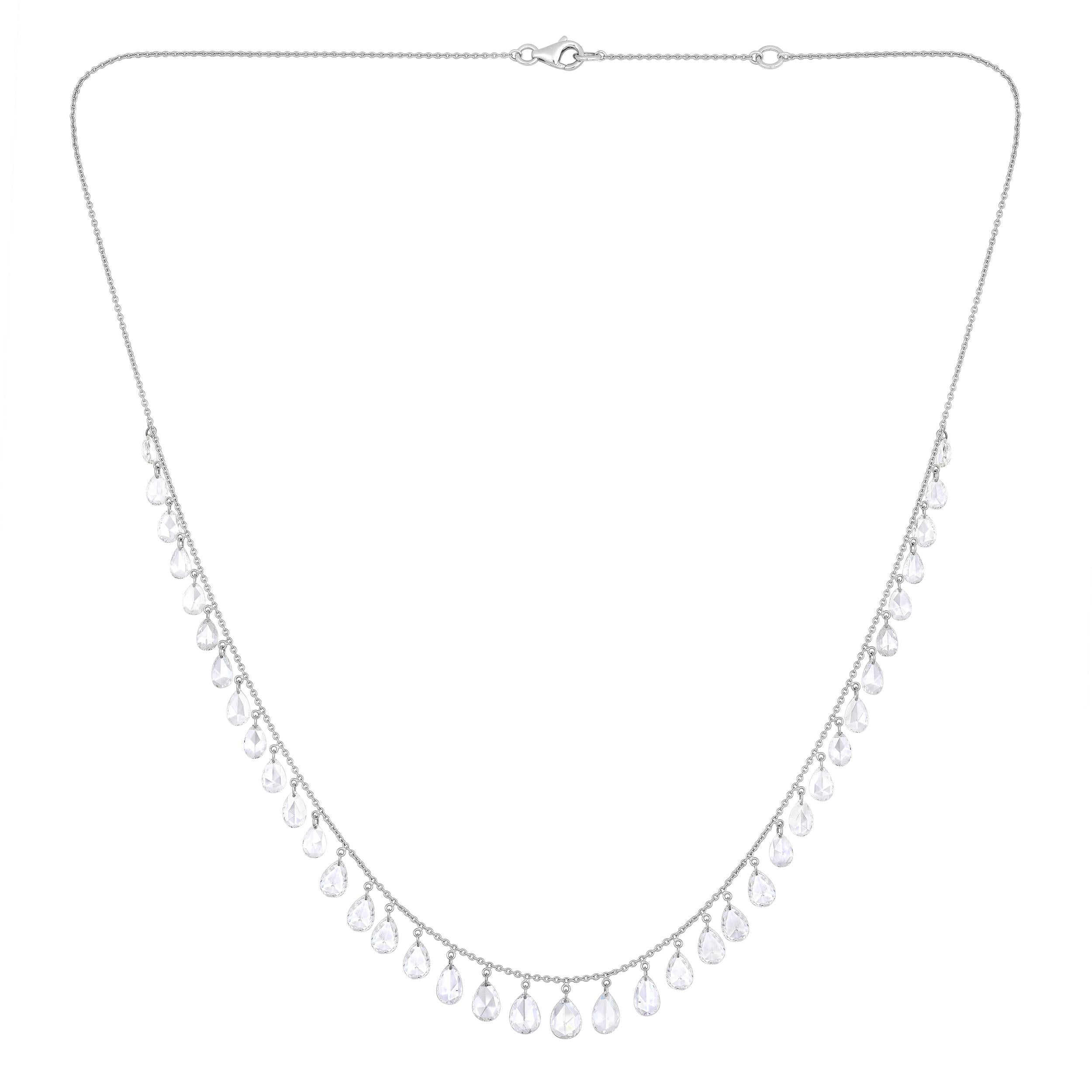Im Angebot: Ovale Form Diamant Steinschliff 18K Weißgold Rose Halskette () 4