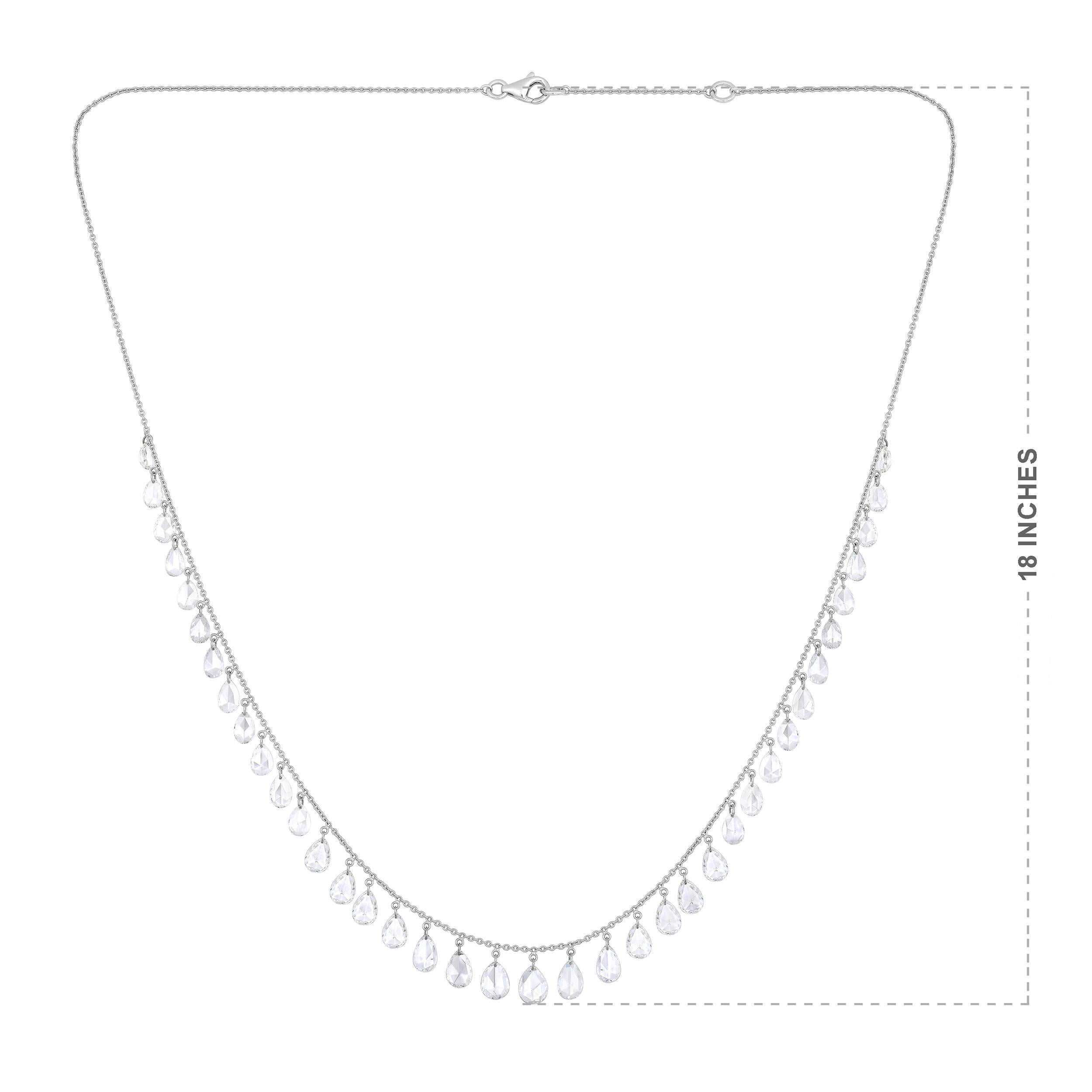 Im Angebot: Ovale Form Diamant Steinschliff 18K Weißgold Rose Halskette () 5