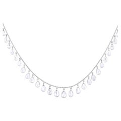 Oval Shape Diamond Stone Cut 18K White Gold Rose Necklace