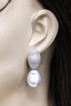 Day & Night South Sea Baroque Pearl Diamond Earrings 2.10 Carats 18K