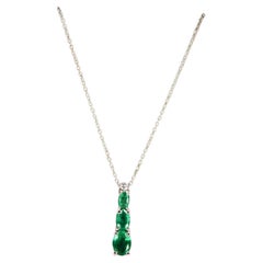 Oval Shape Drop Shape Emerald Diamond 18 Karat White Gold Chain Pendant Necklace