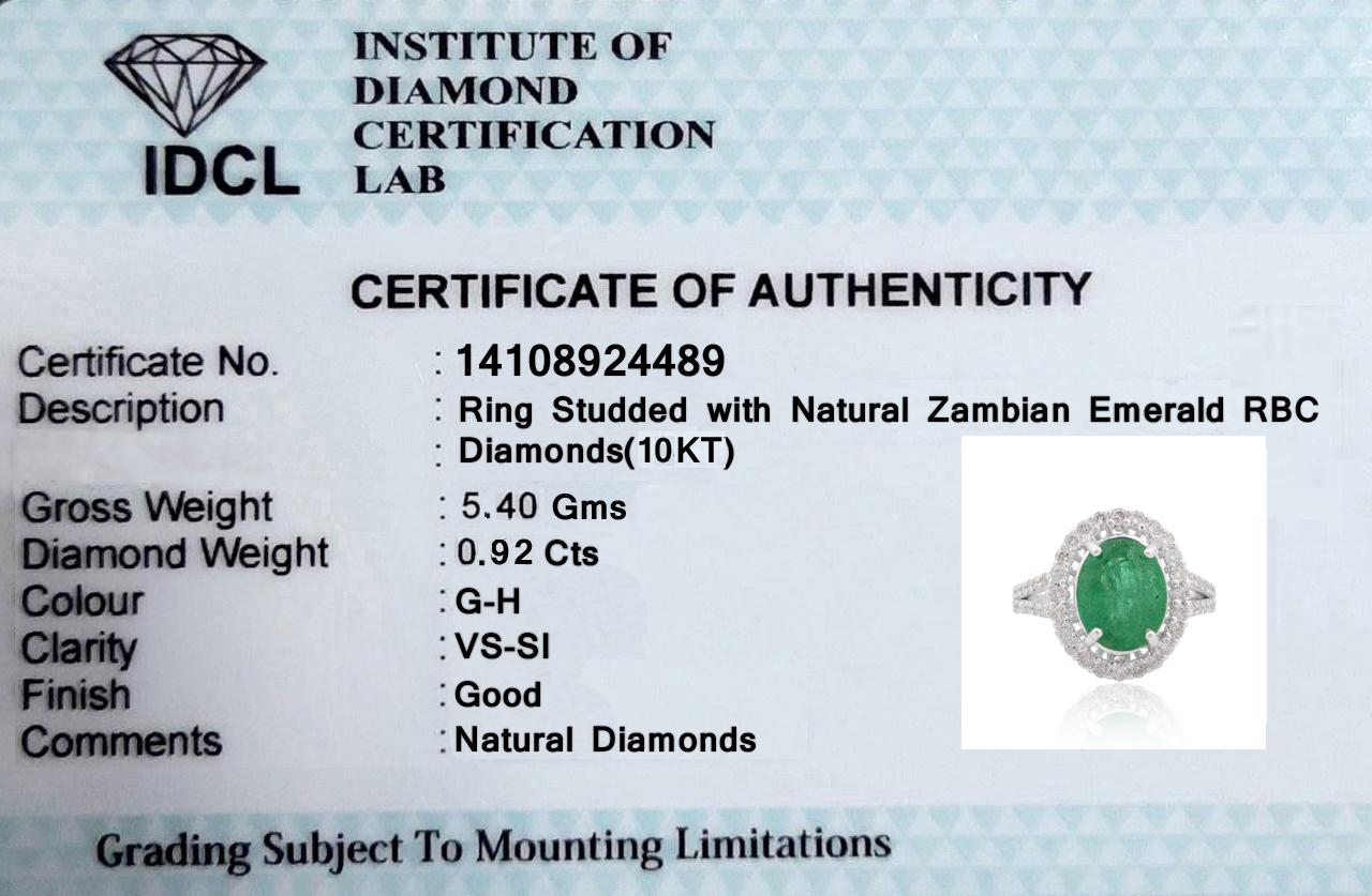 Women's Oval Shape Emerald Gemstone Cocktail Ring Diamond 10 Karat White Gold Jewelry For Sale