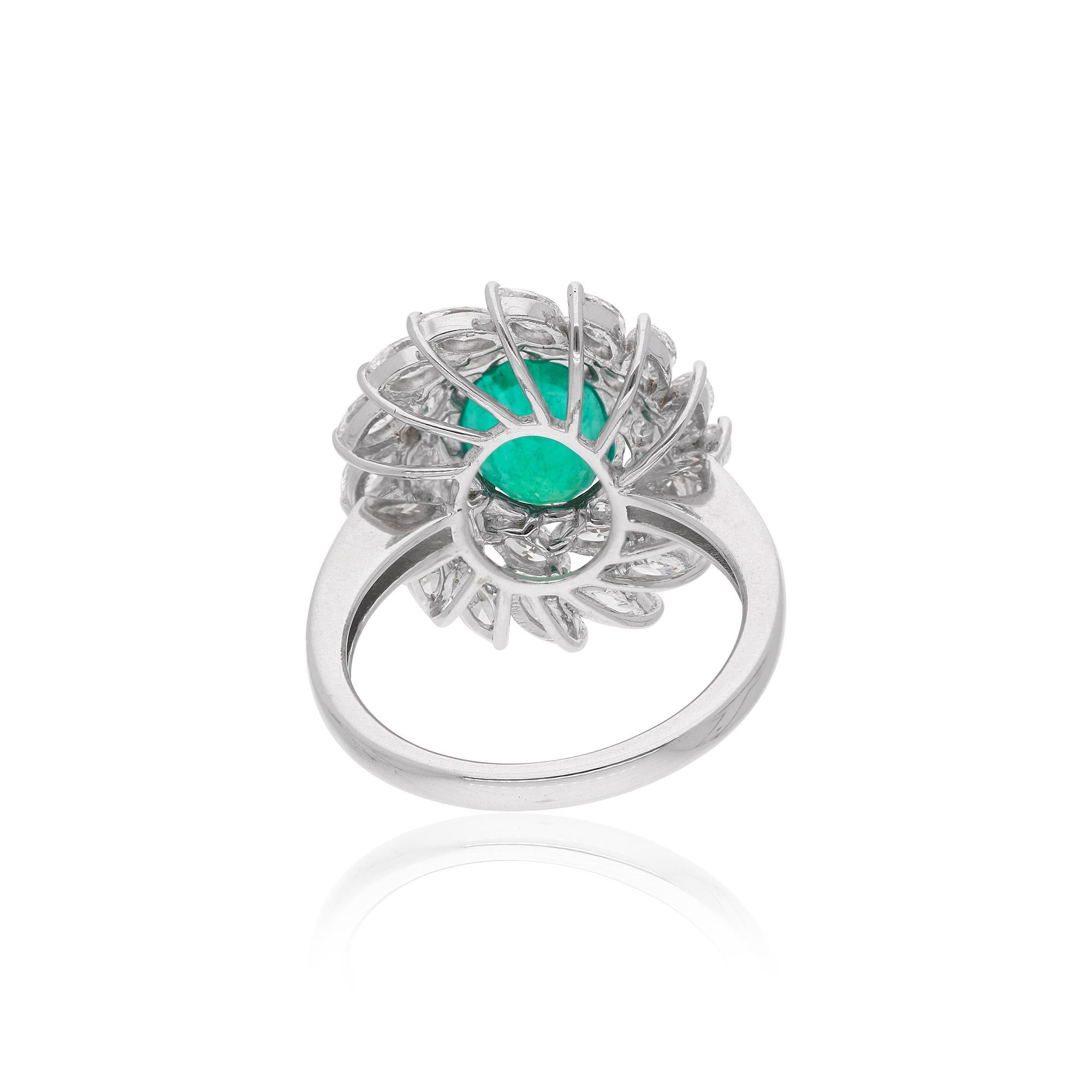 Modern Oval Shape Emerald Gemstone Cocktail Ring Diamond 18 Karat White Gold Jewelry For Sale