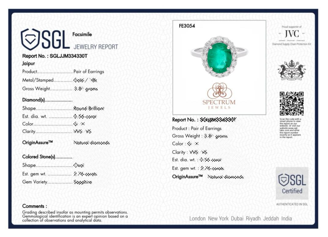 Women's Oval Shape Emerald Gemstone Ring Diamond 18 Karat White Gold Handmade Jewelry For Sale