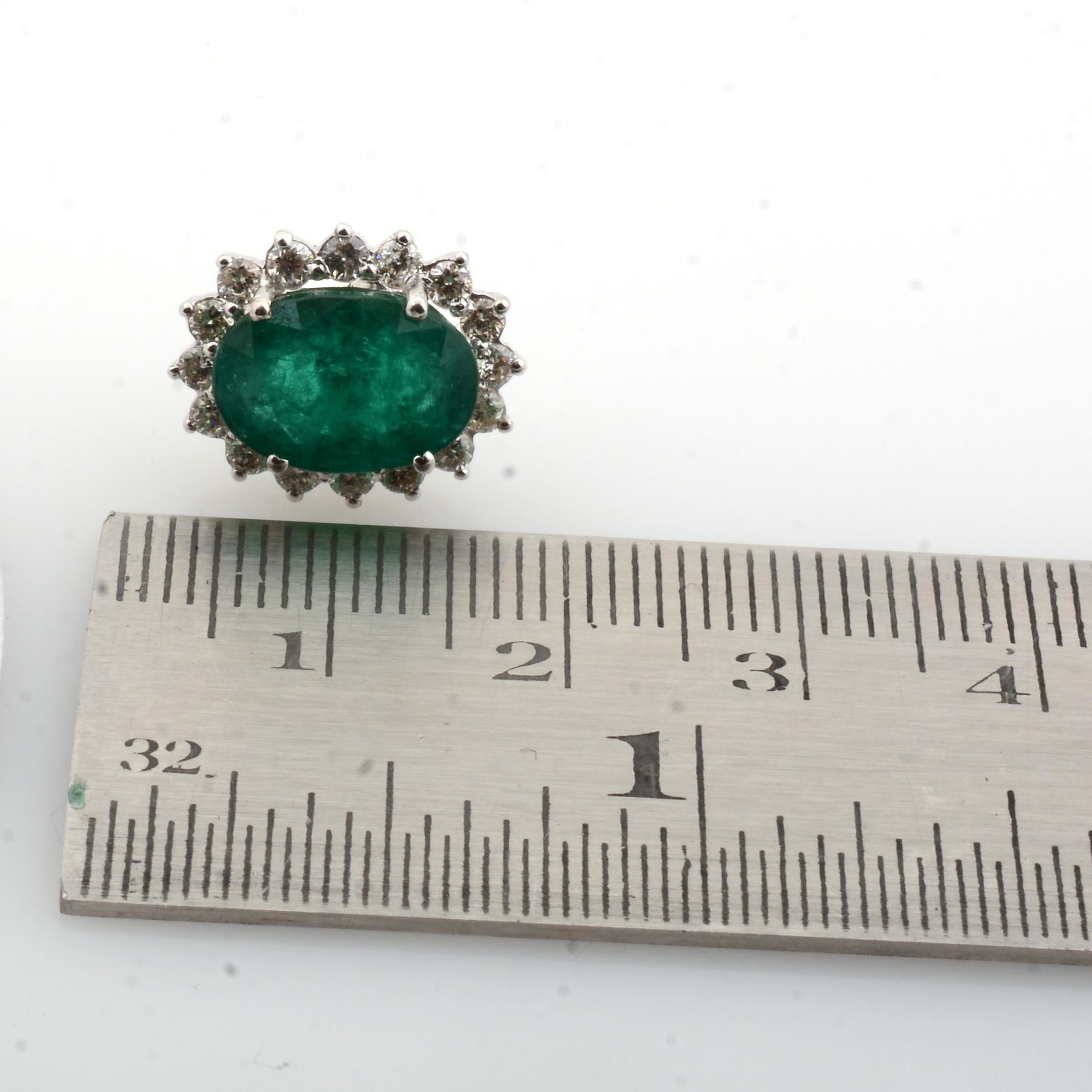 Oval Cut Oval Shape Emerald Gemstone Stud Earrings Diamond 18 Karat White Gold Jewelry For Sale