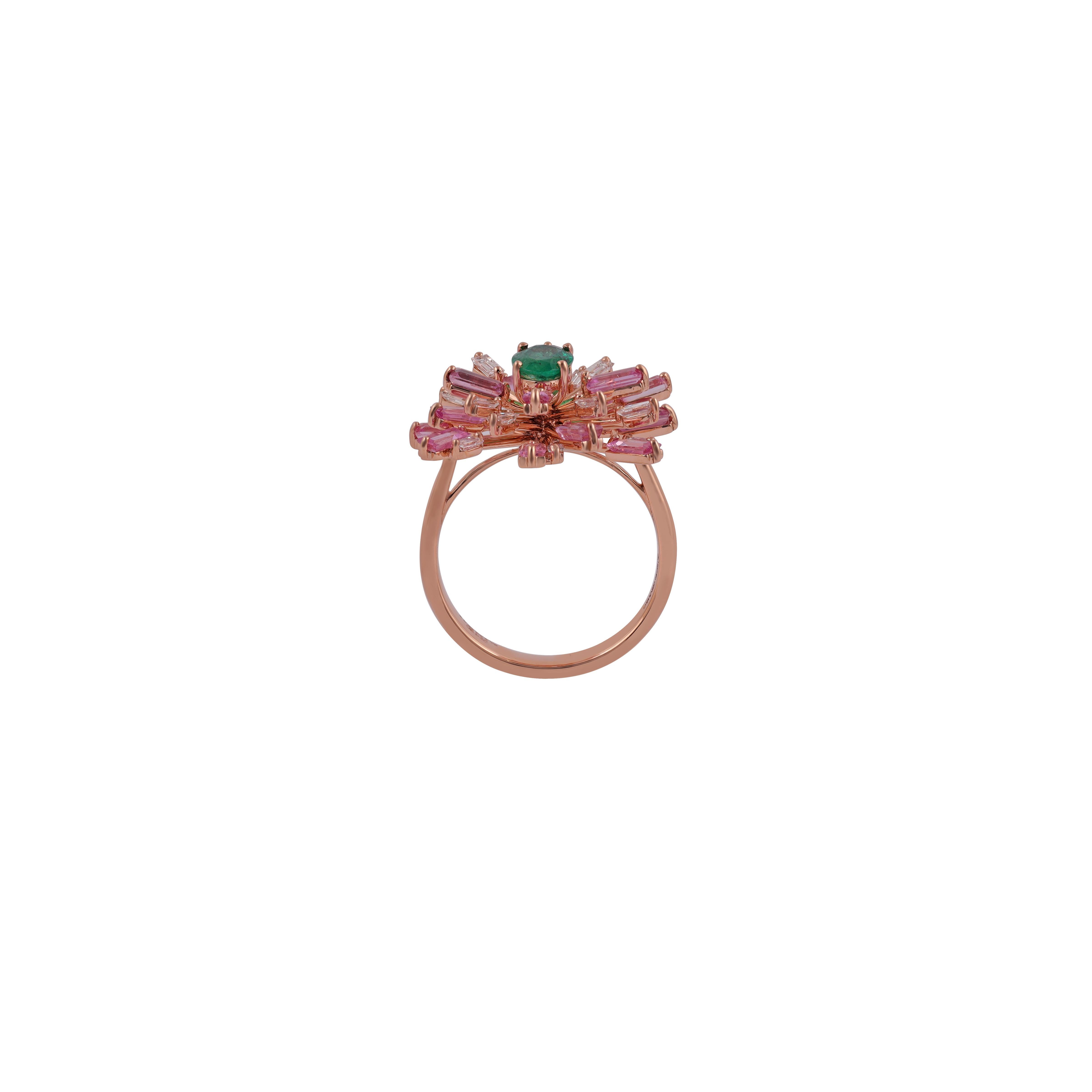 Contemporary Oval Shape Emerald with Diamond Ring Studded in 18k Rose Gold For Sale