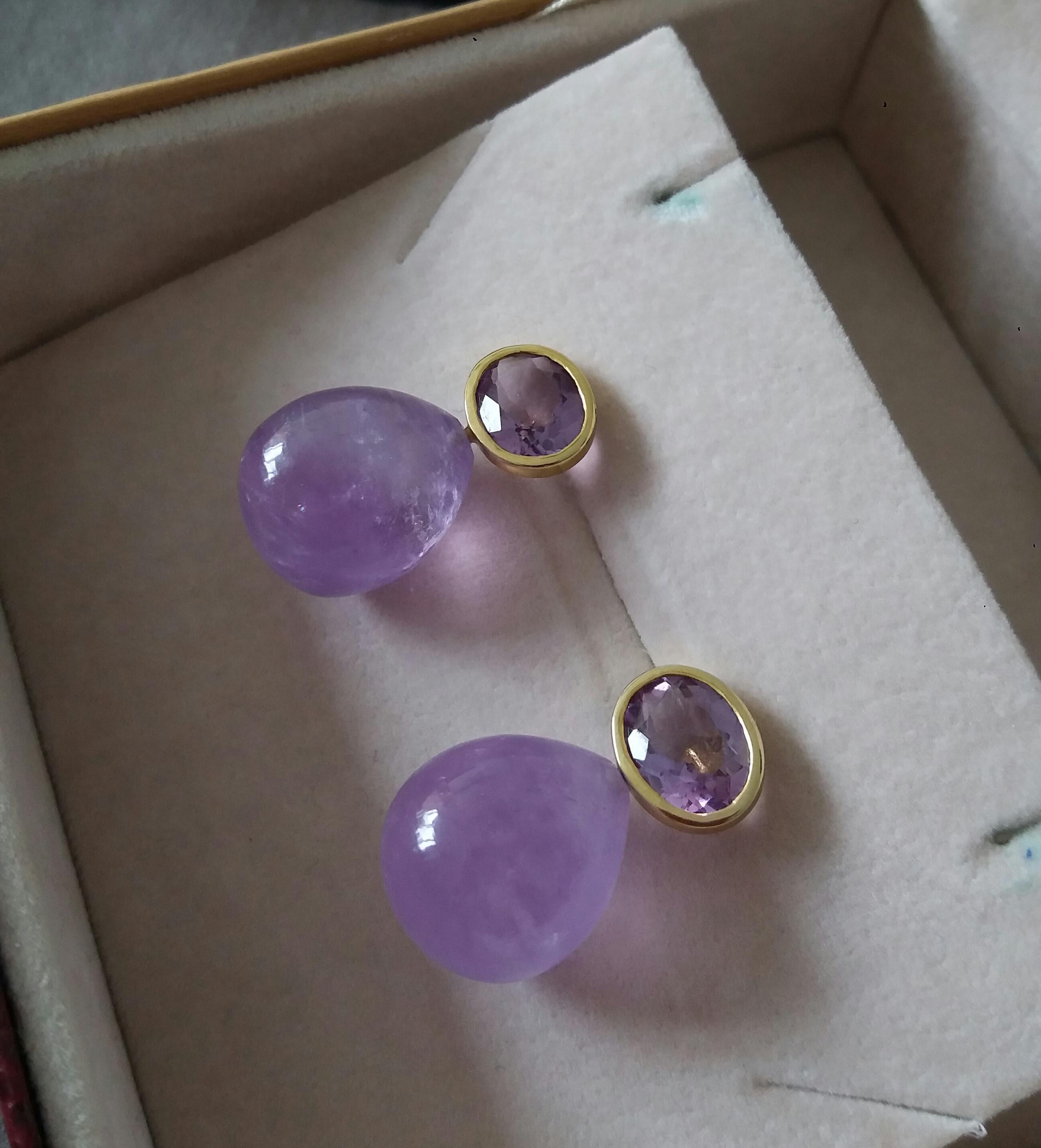 Oval Shape Faceted Amethyst 14K Yellow Gold Amethyst Plain Round Drop Earrings For Sale 4