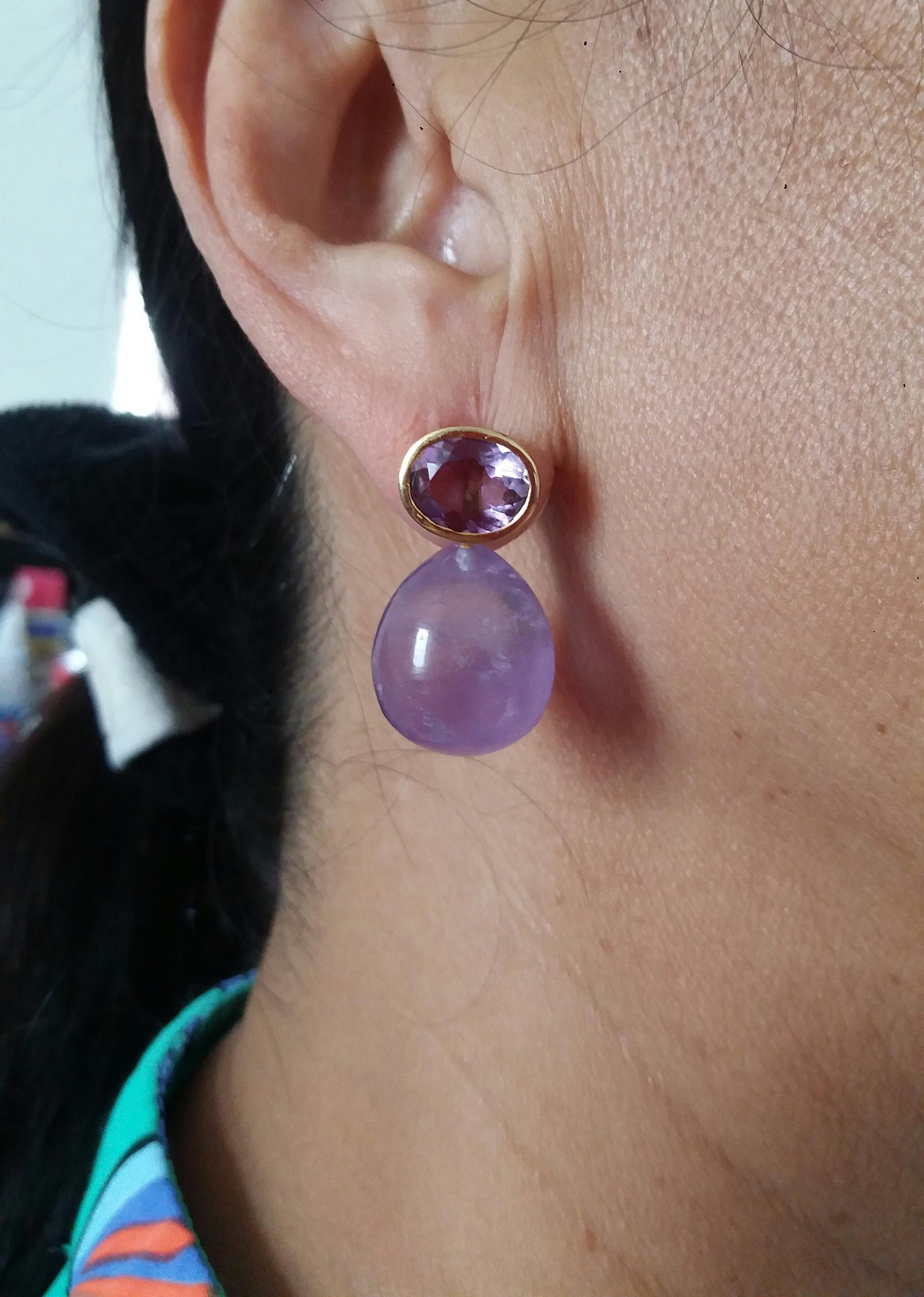 Oval Shape Faceted Amethyst 14K Yellow Gold Amethyst Plain Round Drop Earrings For Sale 5