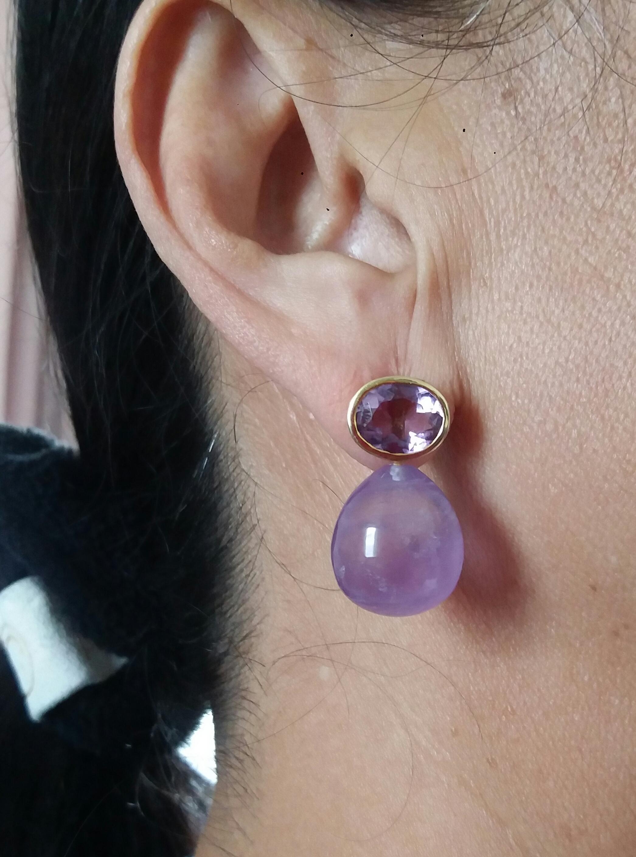 Oval Shape Faceted Amethyst 14K Yellow Gold Amethyst Plain Round Drop Earrings For Sale 6