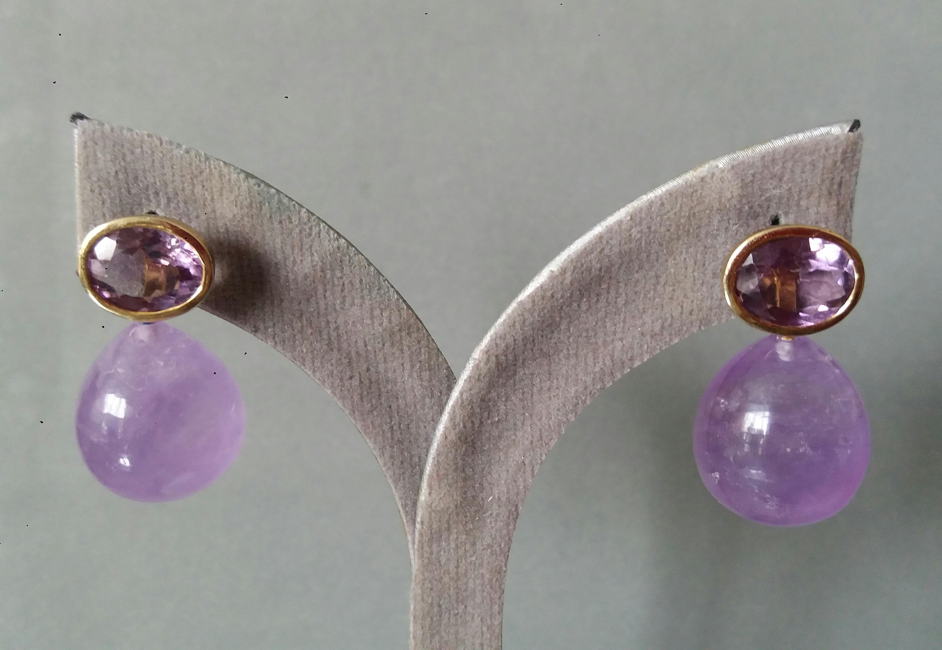 Oval Shape Faceted Amethyst 14K Yellow Gold Amethyst Plain Round Drop Earrings For Sale 7
