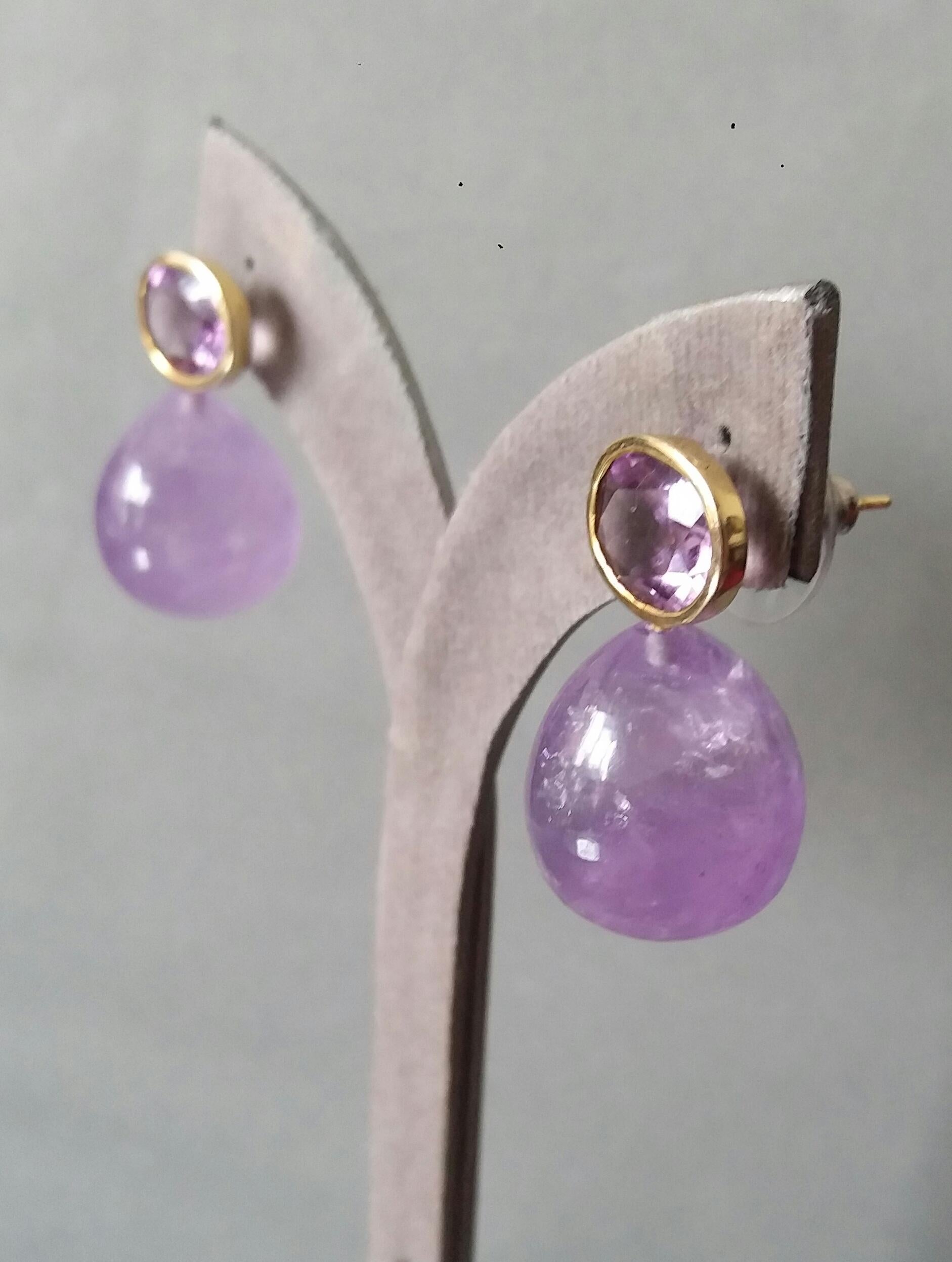 Oval Shape Faceted Amethyst 14K Yellow Gold Amethyst Plain Round Drop Earrings For Sale 8