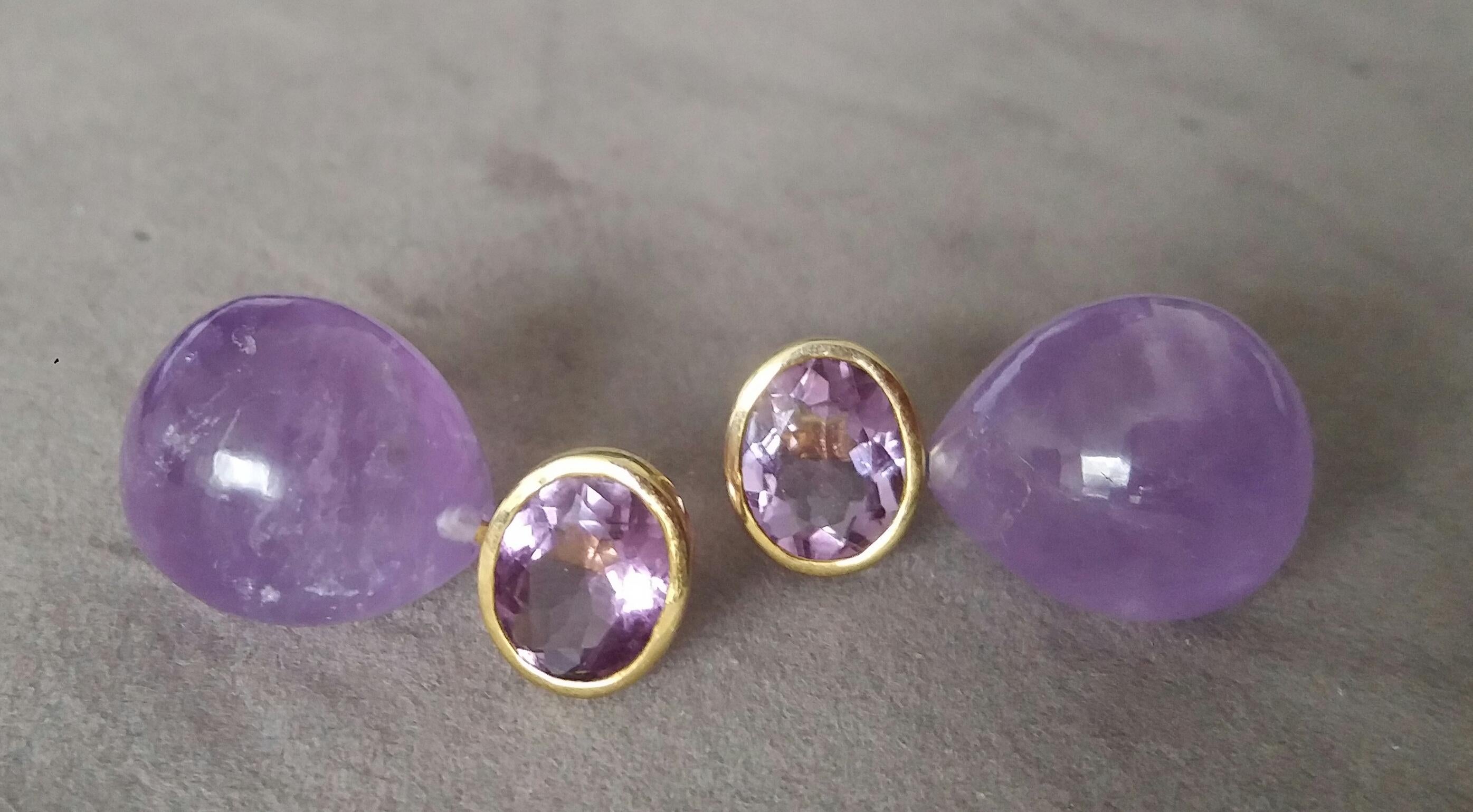 Oval Shape Faceted Amethyst 14K Yellow Gold Amethyst Plain Round Drop Earrings In New Condition For Sale In Bangkok, TH