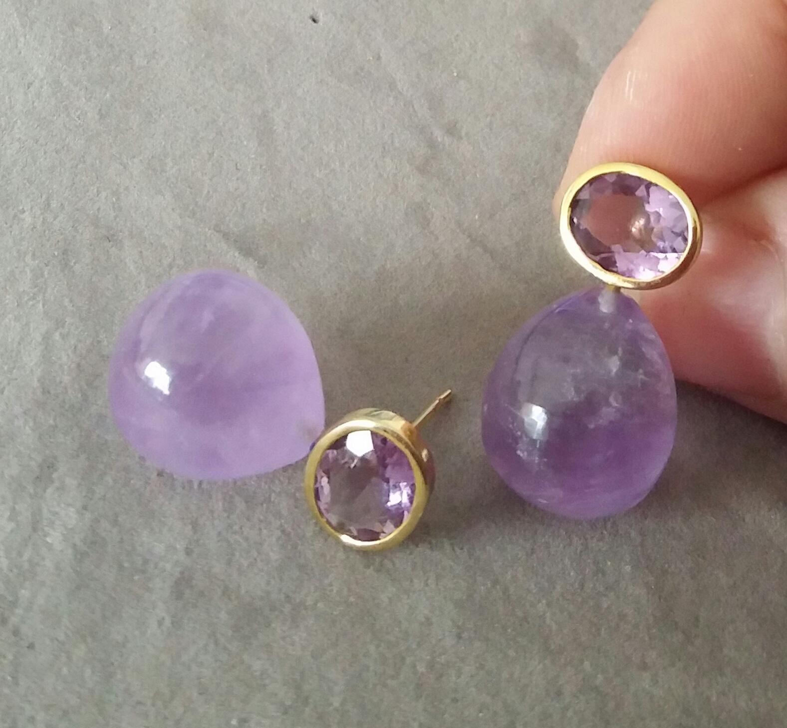Oval Shape Faceted Amethyst 14K Yellow Gold Amethyst Plain Round Drop Earrings For Sale 1
