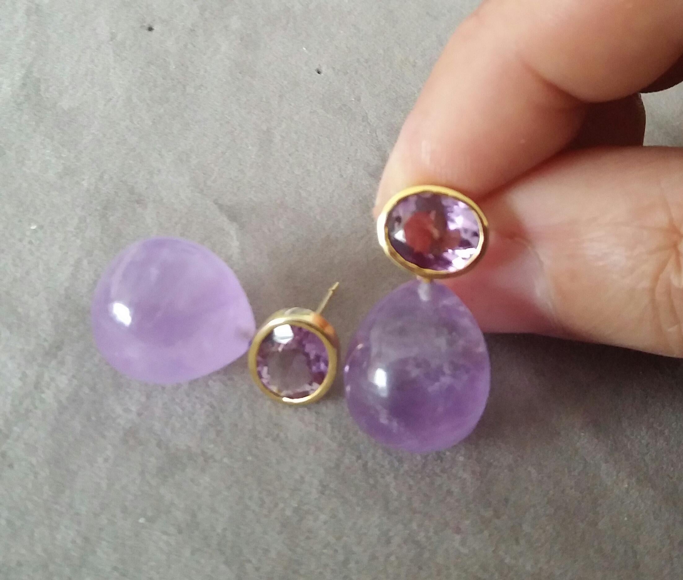 Oval Shape Faceted Amethyst 14K Yellow Gold Amethyst Plain Round Drop Earrings For Sale 2