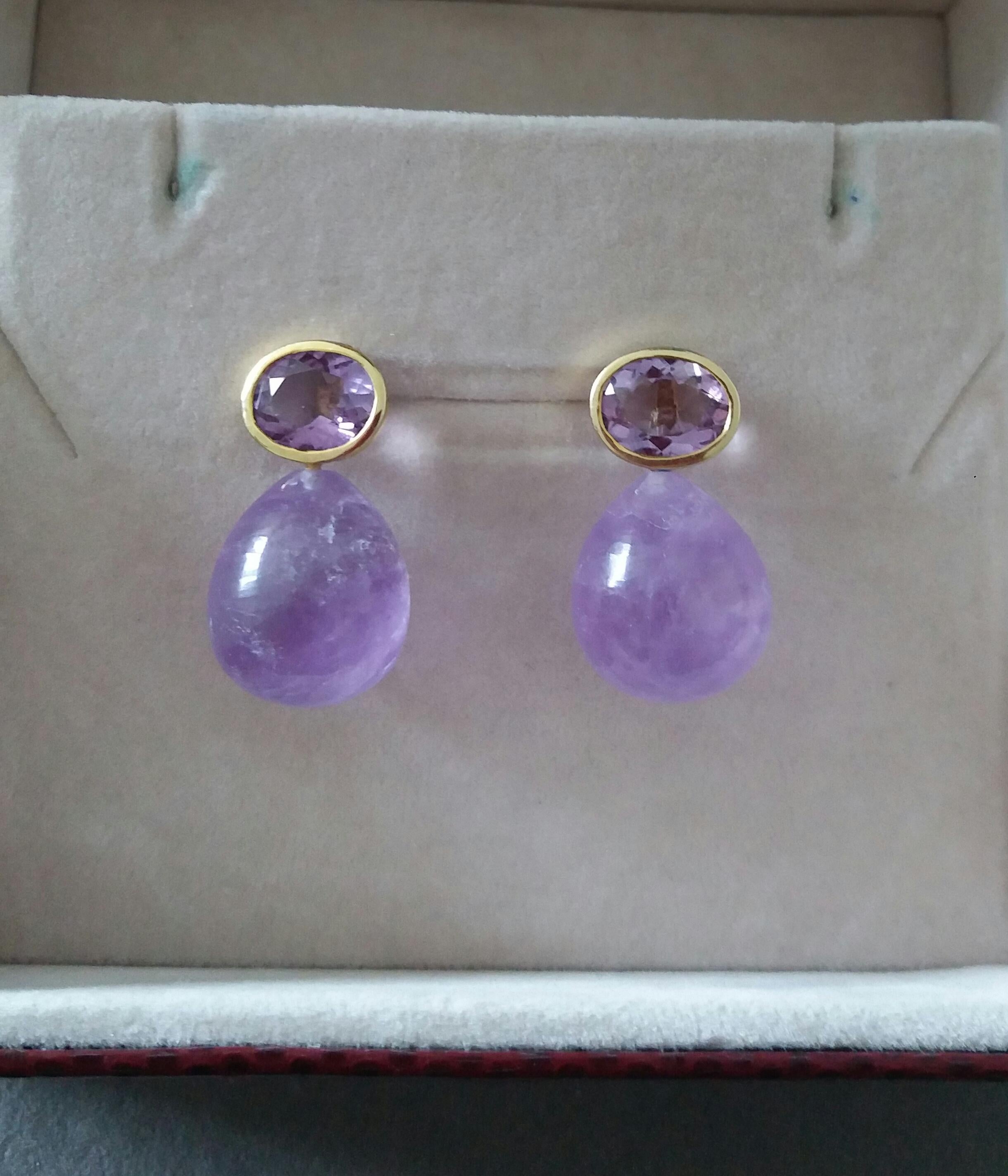 Oval Shape Faceted Amethyst 14K Yellow Gold Amethyst Plain Round Drop Earrings For Sale 3