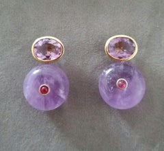 Oval Shape Faceted Amethyst Ruby 14K Gold Wheel Shape Amethyst Stud Earrings