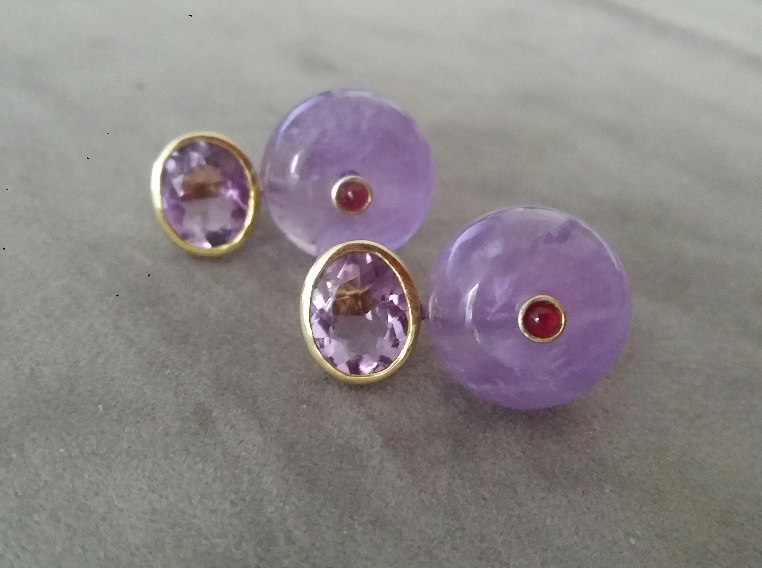 Oval Shape Faceted Amethyst Ruby 14K Gold Wheel Shape Amethyst Stud Earrings In Excellent Condition For Sale In Bangkok, TH