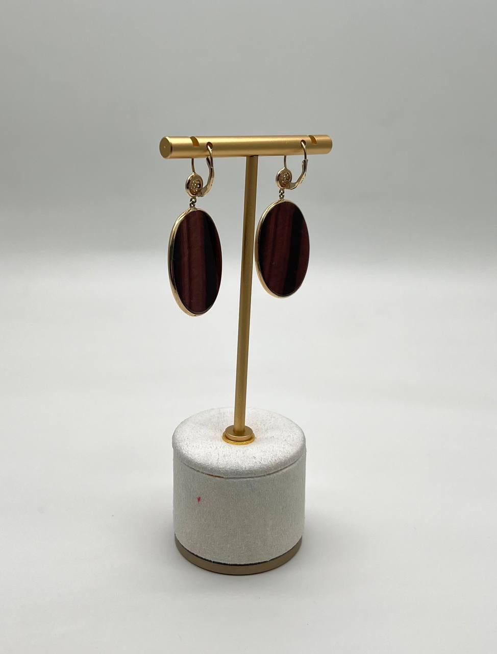 Oval Shape Faceted Brown Labradorite Diamond 14K Yellow Gold Drop Earrings For Sale 6