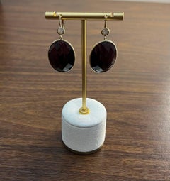 Pendientes de gota de oro amarillo de 14 quilates con diamantes facetados de labradorita marrón de forma ovalada