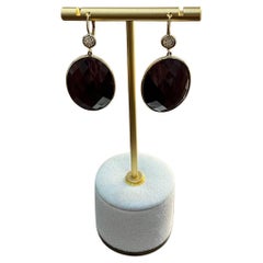 Oval Shape Faceted Brown Labradorite Diamond 14K Yellow Gold Drop Earrings