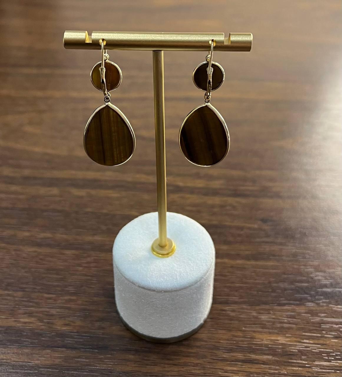 Oval Shape Faceted Cabochon Dark Brown Sapphires 14K Gold Drop Earrings In New Condition For Sale In Oakton, VA