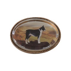 Oval Shape Glass Paperweight Depicting a Boston Terrier Dog