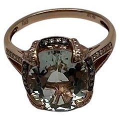 Oval Shape Green Amethyst Prasiolite Diamond Halo 14K Rose Gold Statement Ring