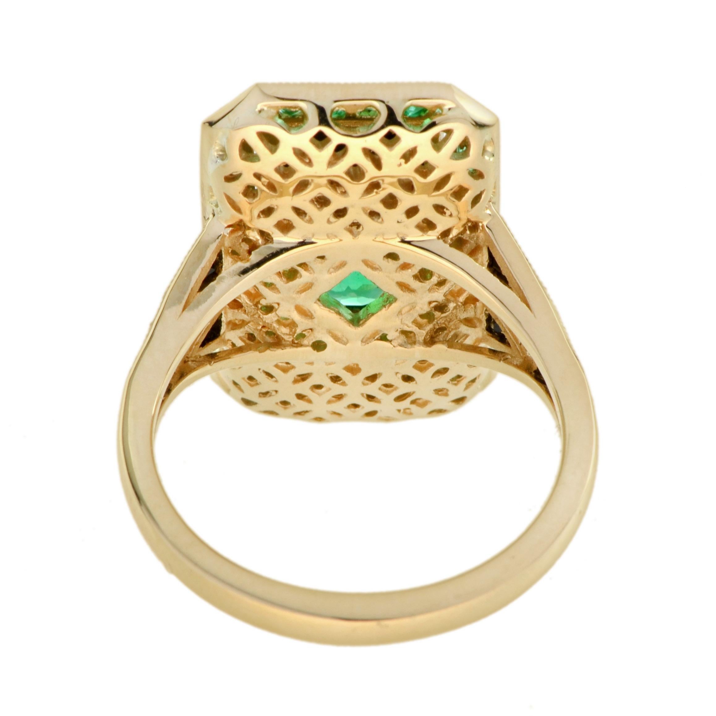 Ovaler grüner Smaragd & schwarzer Onyx Art Deco Stil 14K Gelbgold Ring (Art déco) im Angebot