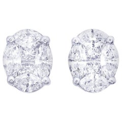 Oval Shape Illusion Diamond Stud Earring in 18 Karat White Gold