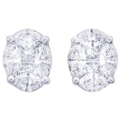 Boucles d'oreilles en or blanc 18 carats avec diamants d'illusion de forme ovale