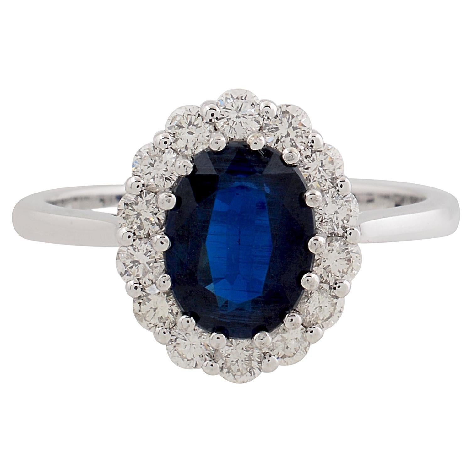 Oval Shape Kyanite Gemstone Ring SI Clarity HI Color Diamond 18 Karat White Gold