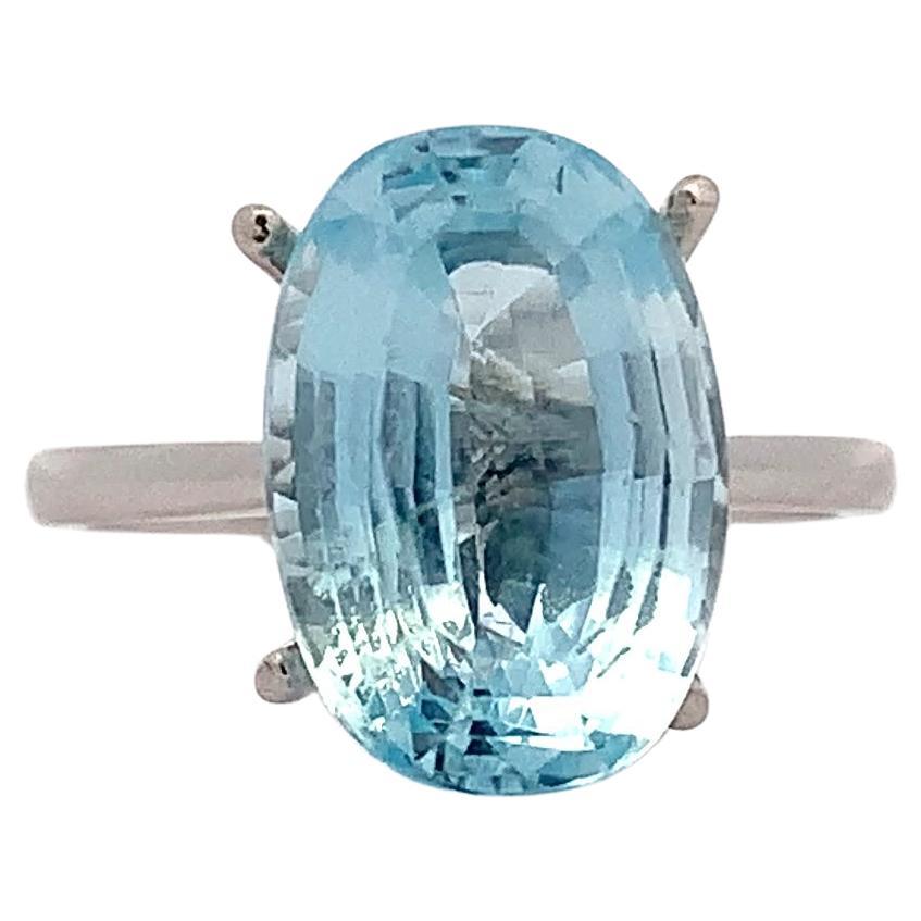 Oval shaped large aquamarine cocktail ring 18k white gold