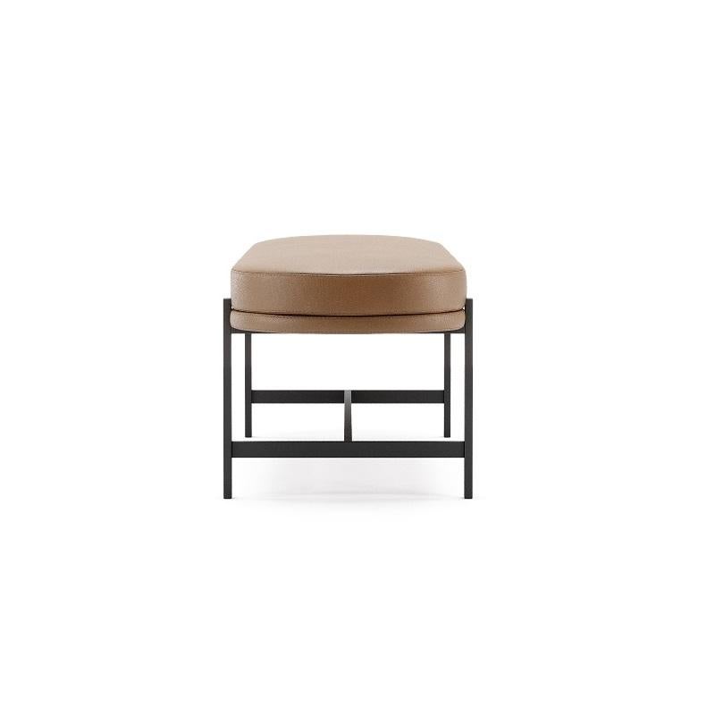 Oval Shape Metal Bench Upholstered in Custom Leather Colors For Sale 2