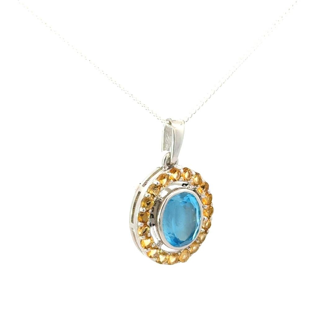 Art Deco Oval Shape Multi Gemstone Pendant for Wedding Gift in Sterling Silver For Mom For Sale