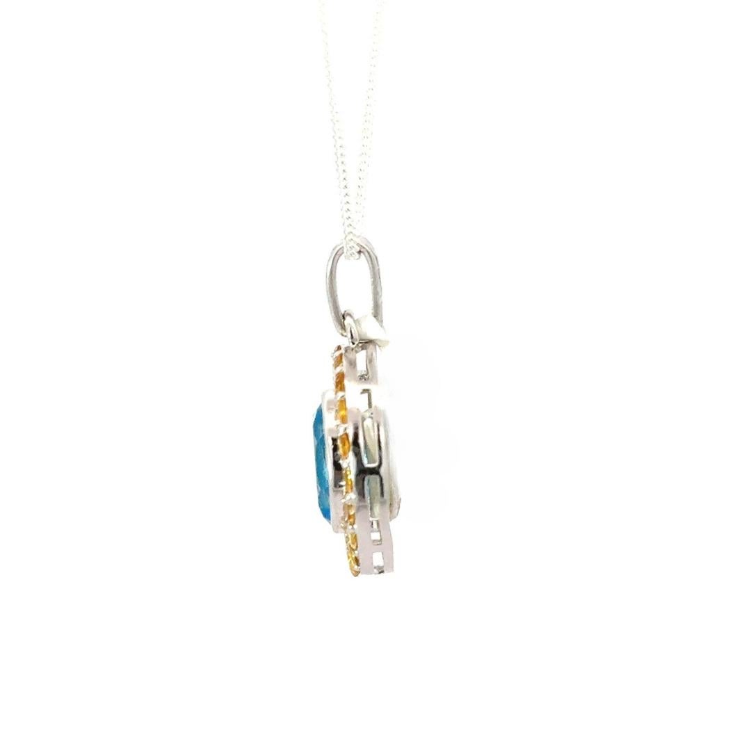 Oval Shape Multi Gemstone Pendant for Wedding Gift in Sterling Silver For Mom In New Condition For Sale In New York, NY